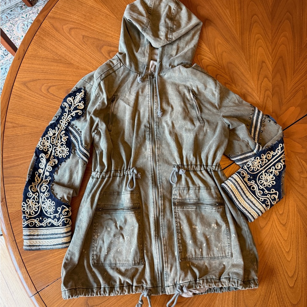 Free People Embroidered Hooded Jacket with Drawstring